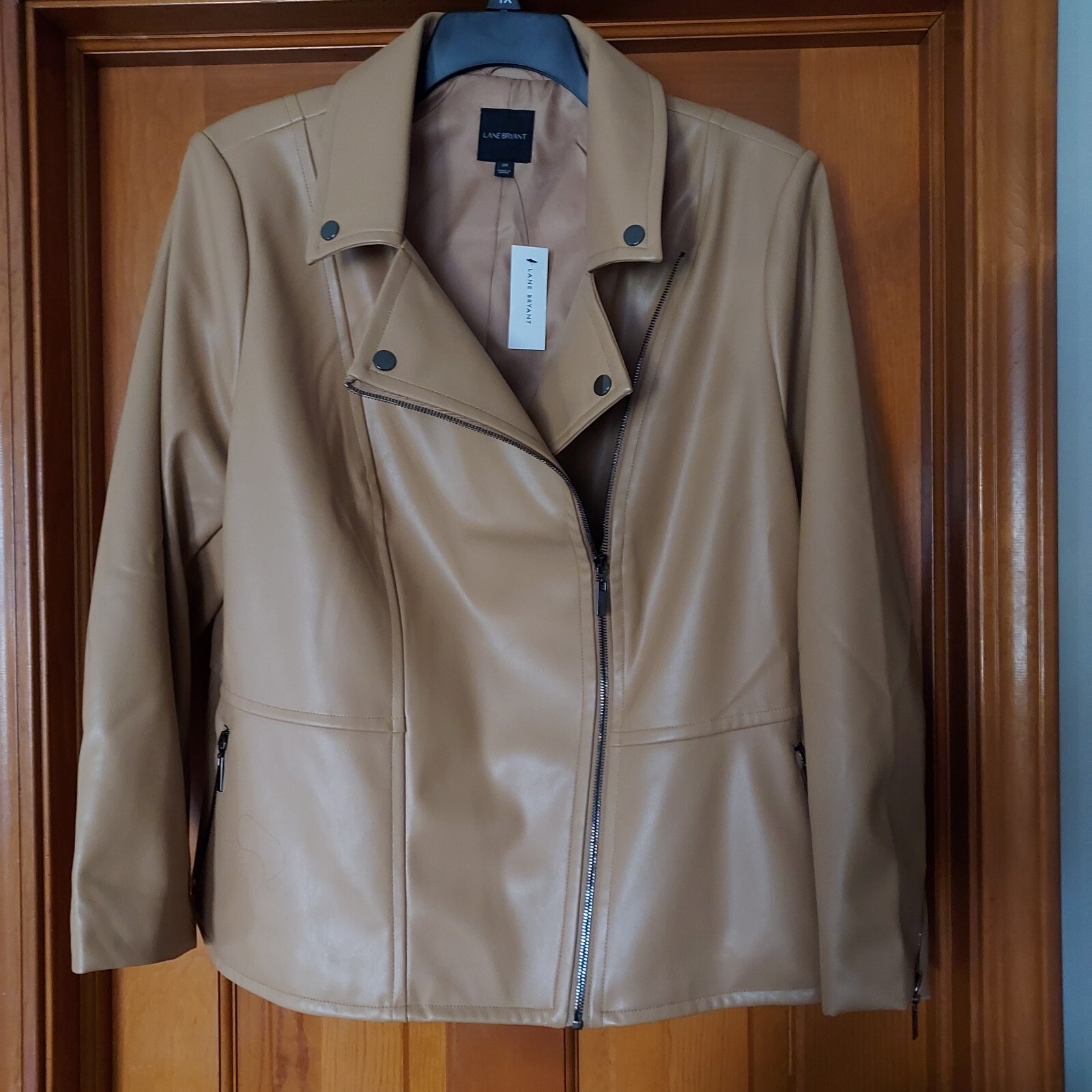 NWT LANE BRYANT Camel FAUX LEATHER ASYMMETRICAL MOTO JACKET PLUS SIZE 20  Gorge! | eBay