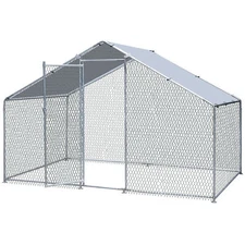 Chicken Coop Run Large Metal Chicken Pen Outdoor Poultry Cage w/Waterproof Cover