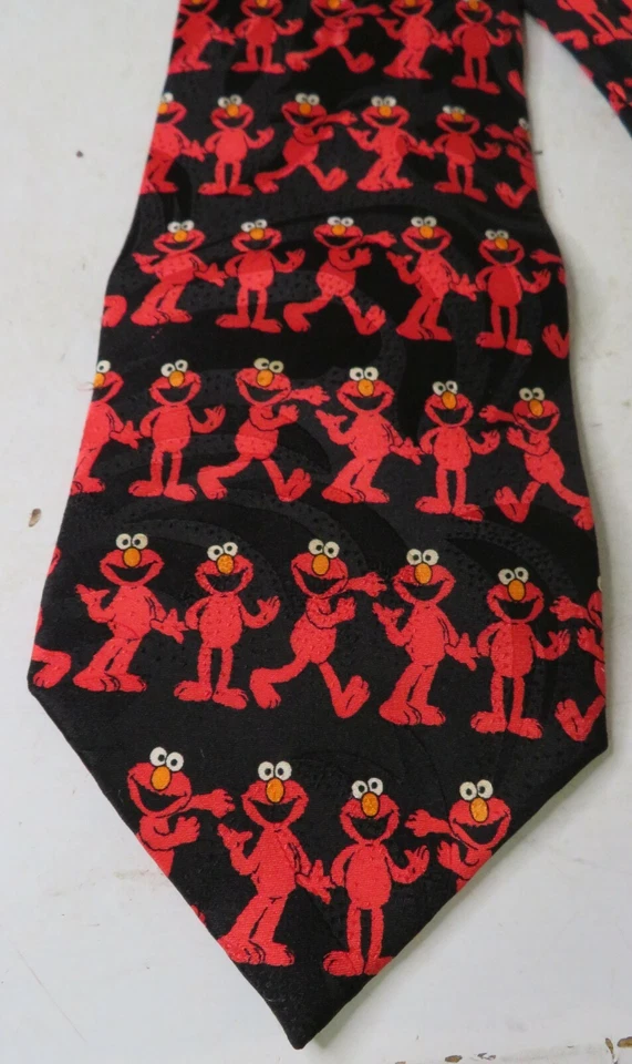 Corbata Sesame Street Elmo 100 % seda roja negra patrón completo caminar ondulando 60" Foto 3 de 4