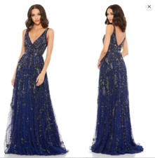 MAC DUGGAL 5215 BEADED PLUNGE NECK MIDNIGHT GOWN sz 12