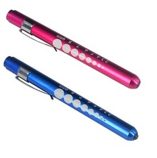Set 2 PINK BLUE Aluminum Penlight Pocket Medical LED with Pupil Gauge Reusable