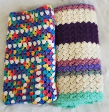 2 Handmade Crochet Afghan Lap Baby Blanket Throw Multicolor Colorful  29" x 29"