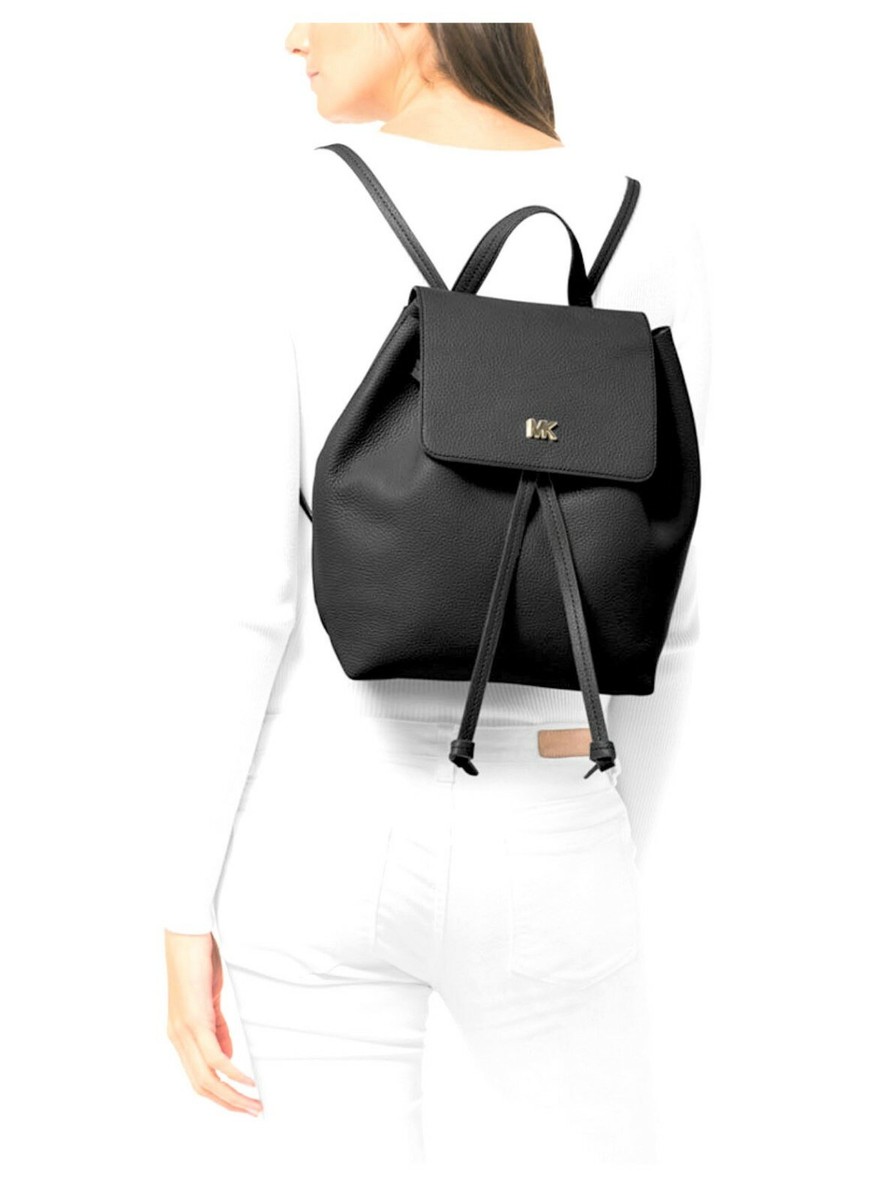 Michael Kors Junior Flap Leather Backpack Mushroom color MiCHAEL KORS JUNIE Flap Backpack Leather in Black/Mushroom  main image 3