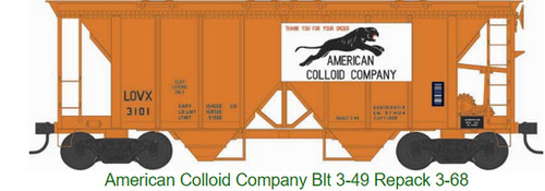 Tolva cubierta Bowser #43243 escala HO 70 toneladas 2 bahías American Colloid Company 3105 | Zustand: New