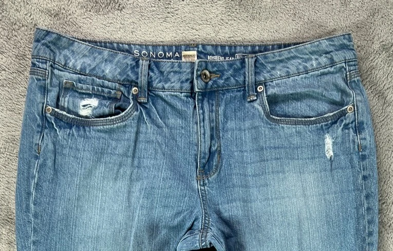 SONOMA Life Style Womens Boyfriend Jeans Size 14 Light Wash Distressed Mid 36x27 - Image 2 of 4