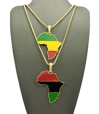 Colored Double Africa Map Pendant 24",30" Box Chain 2 Necklace Set RC2197G