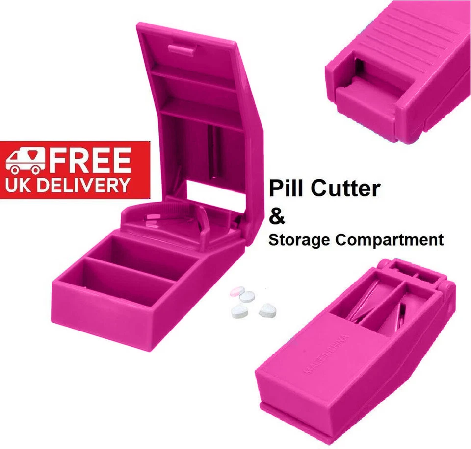 Pink Pill Cutter Medicine Tablet Holder Splitter Half Storage Compartment Box - Image 4 of 4