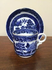 Antique Flow BLUE WILLOW Cup & Saucer Set (B) ~ Pair