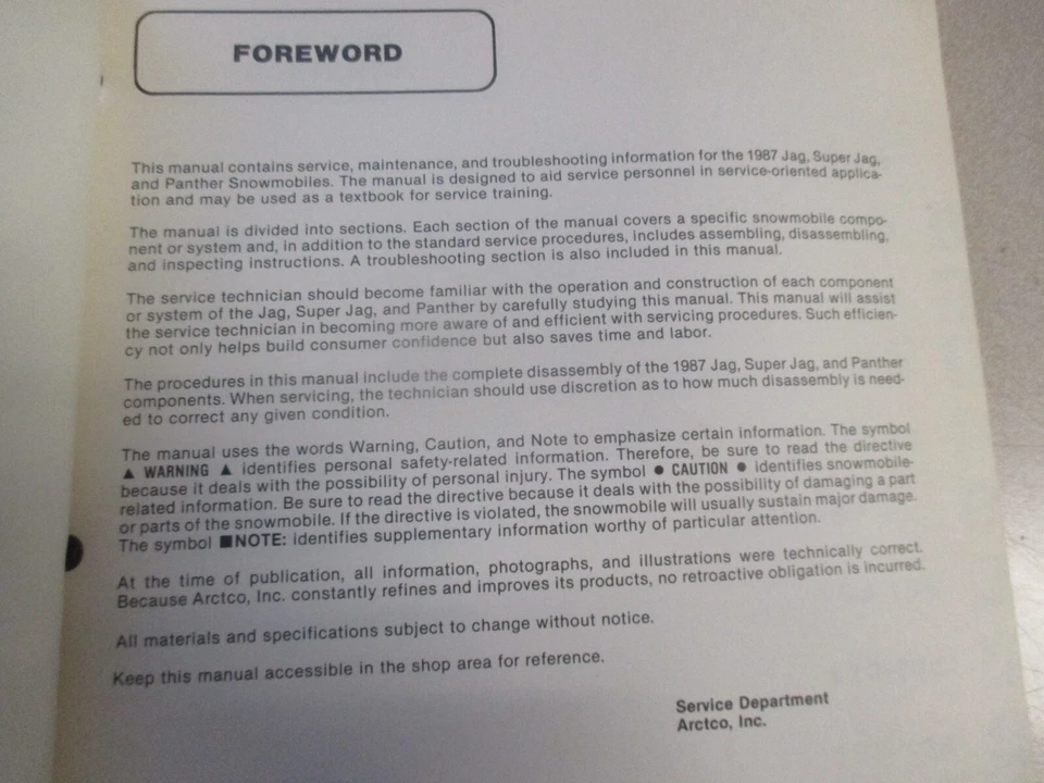 Arctic Cat Factory Service Repair Shop Manual 87 Jag-Panther-Super Jag 2254-351 - Image 2 of 4