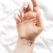 Faith Heart Set of 2 - Heart Cross Temporary Tattoo / Heart Tattoo / Cross Tat