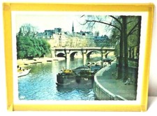 ANCIEN CADRE PHOTO CARTE GANY ¨PENICHE SUR LA SEINE SCOOTER SOUS VERRE