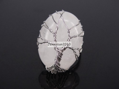 Natural Gemstone Oval Wire Wraped Tree of Life Adjustable Ring Reiki Chakra - Picture 16 of 16