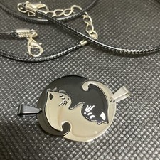 2 Piece Cat Couples Fashion Black White Kitten Matching Necklace BFF  922