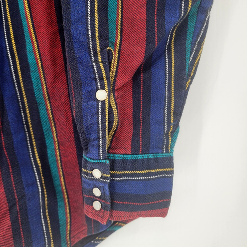 VNTG Saddle King Men's XL Western Flannel Pearl Snap Stripes Work Shirt Heavy - Picture 2 of 9