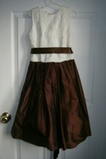 Watters WA WA Flower Girl Formal Dress Size 7 Brown Ivory Silk Lace NWOT