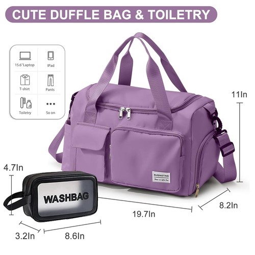Small Gym Bag for Women Waterproof Travel Duffle Bag Carry On Weekender Bag w... - Picture 3 of 6