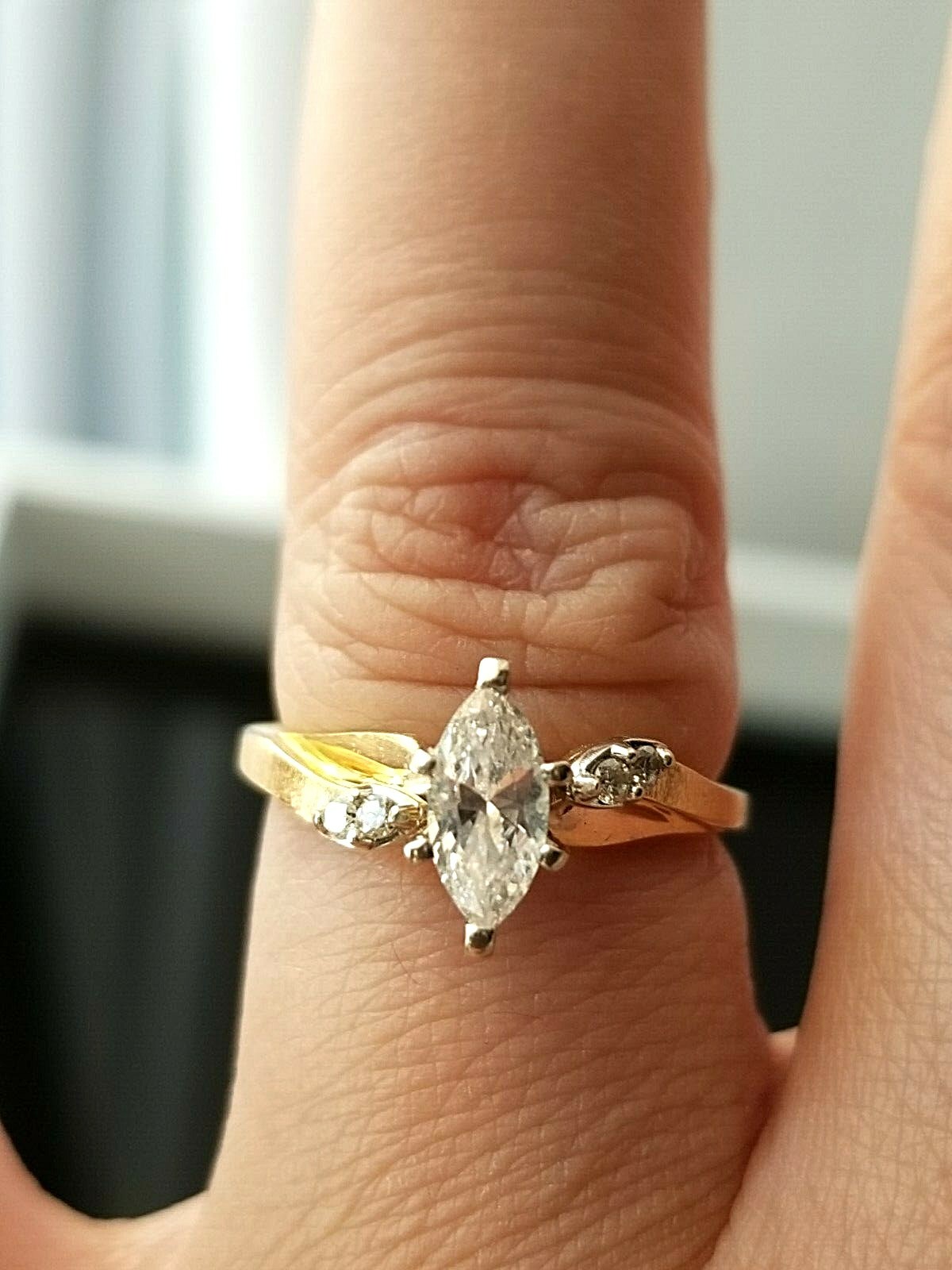Vintage Marquise Solitaire Natural Diamond Accents 14k yellow gold ring ...