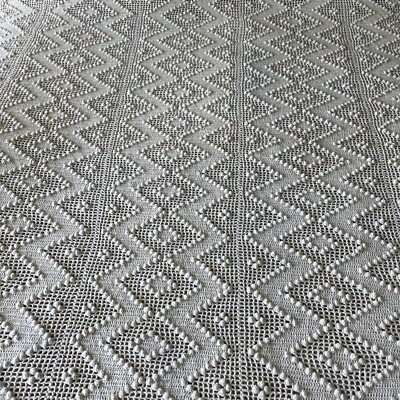 Vintage Ecru Crocheted Bedspread  77x88 Heavy Weight Nice Pattern Tight Stitches