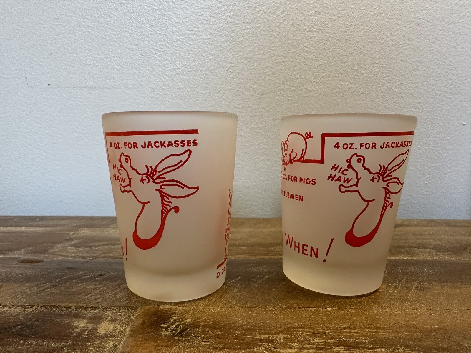 2 Say When Frosted Shot Glasses Rabbits Ladies Gentlemen Pigs Jackass 4