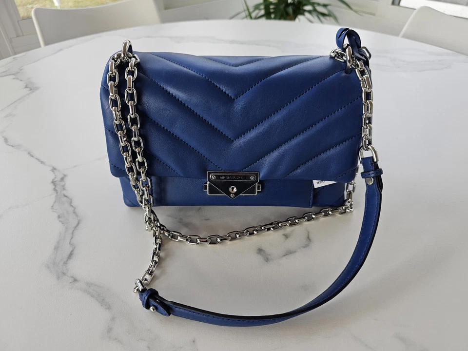 MICHAEL KORS CECE Medium Quilted Leather Conv Shoulder Bag Sapphire Blue NWT