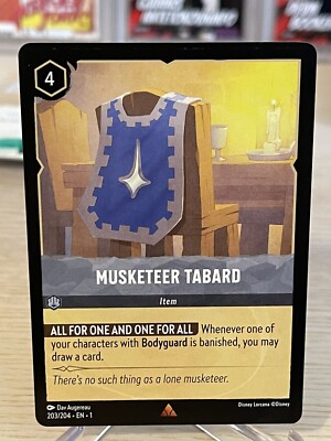 MUSKETEER TABARD (Rare) Disney Lorcana The First Chapter Base Card 203/204