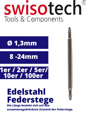 Federstege Edelstahl Federstifte Uhrenstifte Uhrenarmband - 1,3 x 8 - 24mm Uhr