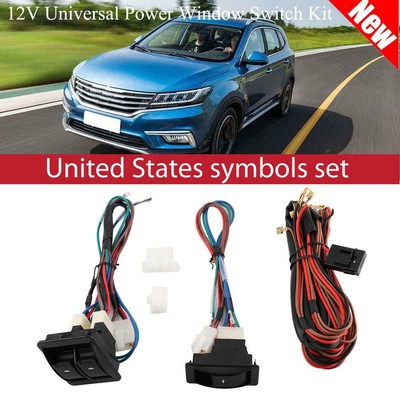 Switch Holder US 12V Universal Power Window Switch Kit Set With Wiring Harness