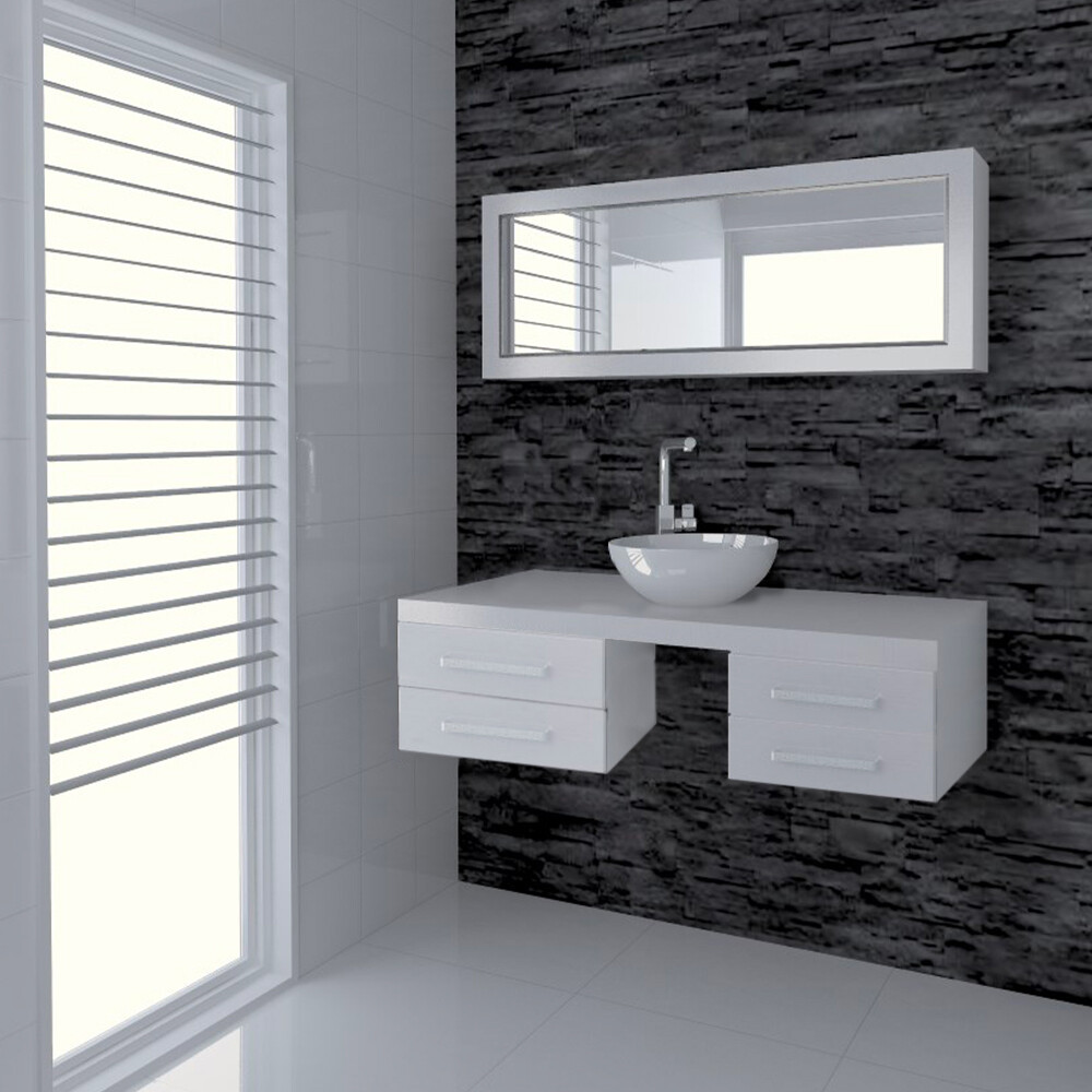 Meuble de salle de bain suspendu 120 cm blanc au design minimaliste chic