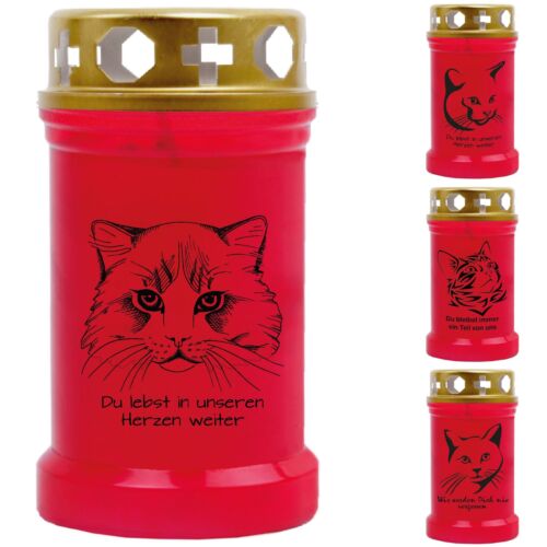 Grabkerze Rot Motiv Katze 1 40h Grablicht Grabkerzen Grabschmuck Grablichter - Bild 1 von 39