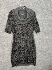 Express Sweater Dress Womens Medium Animal Print Cowl Neck Short Sleeve Classic