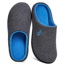Men's Two-Tone Memory Foam House Slippers Indoor Outdoor 11-12 Dark Gray/Blue