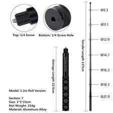 Invisible Selfie Stick Extended Aluminum Stand for Action Cameras, 138mm Folded
