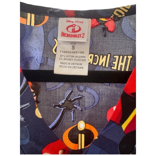 Disney Pixar Women's Blue Incredibles Cartoon Print Scrub Top Size Small - Picture 7 of 9