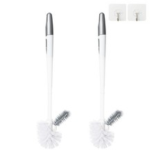 Toilet Bowl Brush Set Of 2, Double Head Design, Long Reach Handle, White