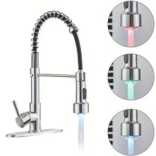 LED Kitchen Faucet Pull Down Sprayer Single Handle Swivel Sink Mixer