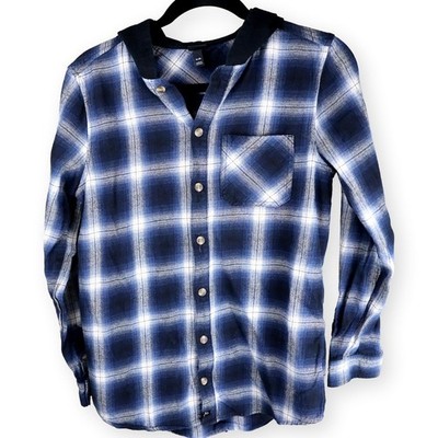 Art Class Boys Blue White Plaid Flannel Hoodie XL