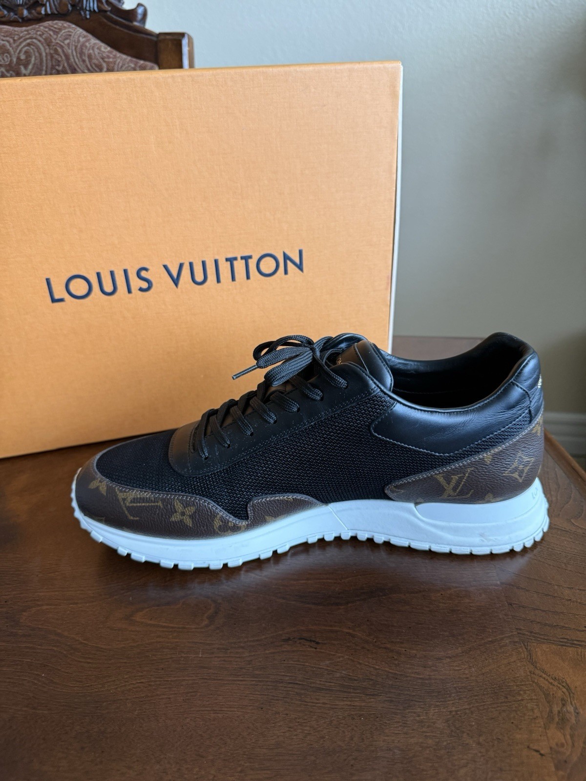Louis Vuitton Men’s Run Away Size 10 Black Brown Monogram Canvas & Mesh Low Top image 5