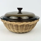 Vintage Pyrex 1.5 Qt Casserole Dish w/ Lid & Wicker Basket Carrier USA