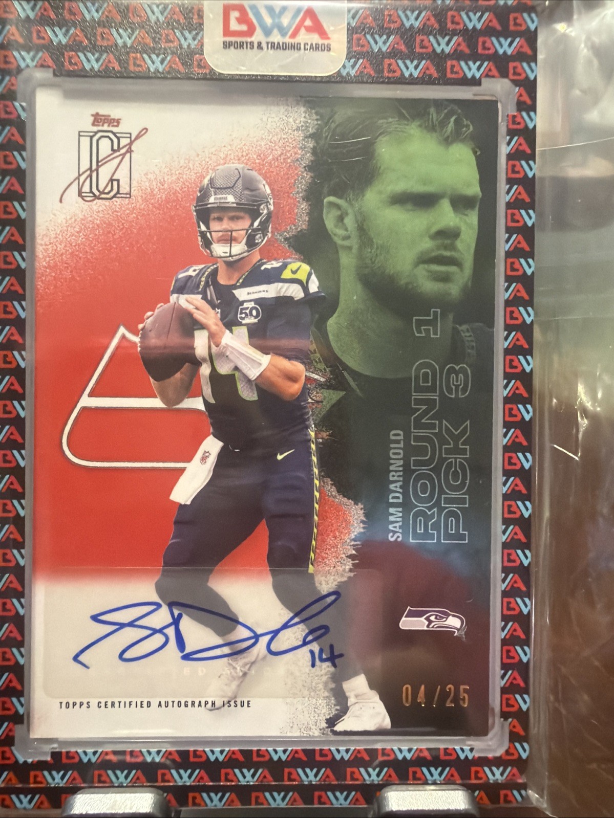 2025 Topps Signature Class Red Sam Darnold Auto 14/25 Seattle Seahawks NM Card