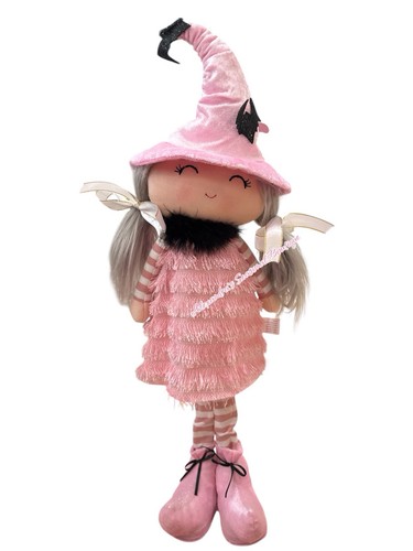 Muñeca bruja de pie de felpa rosa de Halloween puerta mayor 22"" murciélago brillante nueva - Imagen 2 de 7