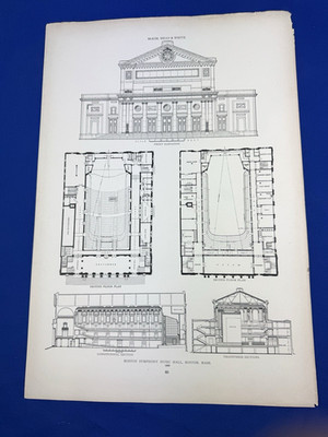 1925 Boston Symphony Music Hall Plate, Architectural Print 20'' x 13.75''