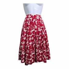 Talbots Red White Floral A-Line Pleated Skirt Knee Length Semi-Formal Spring 6