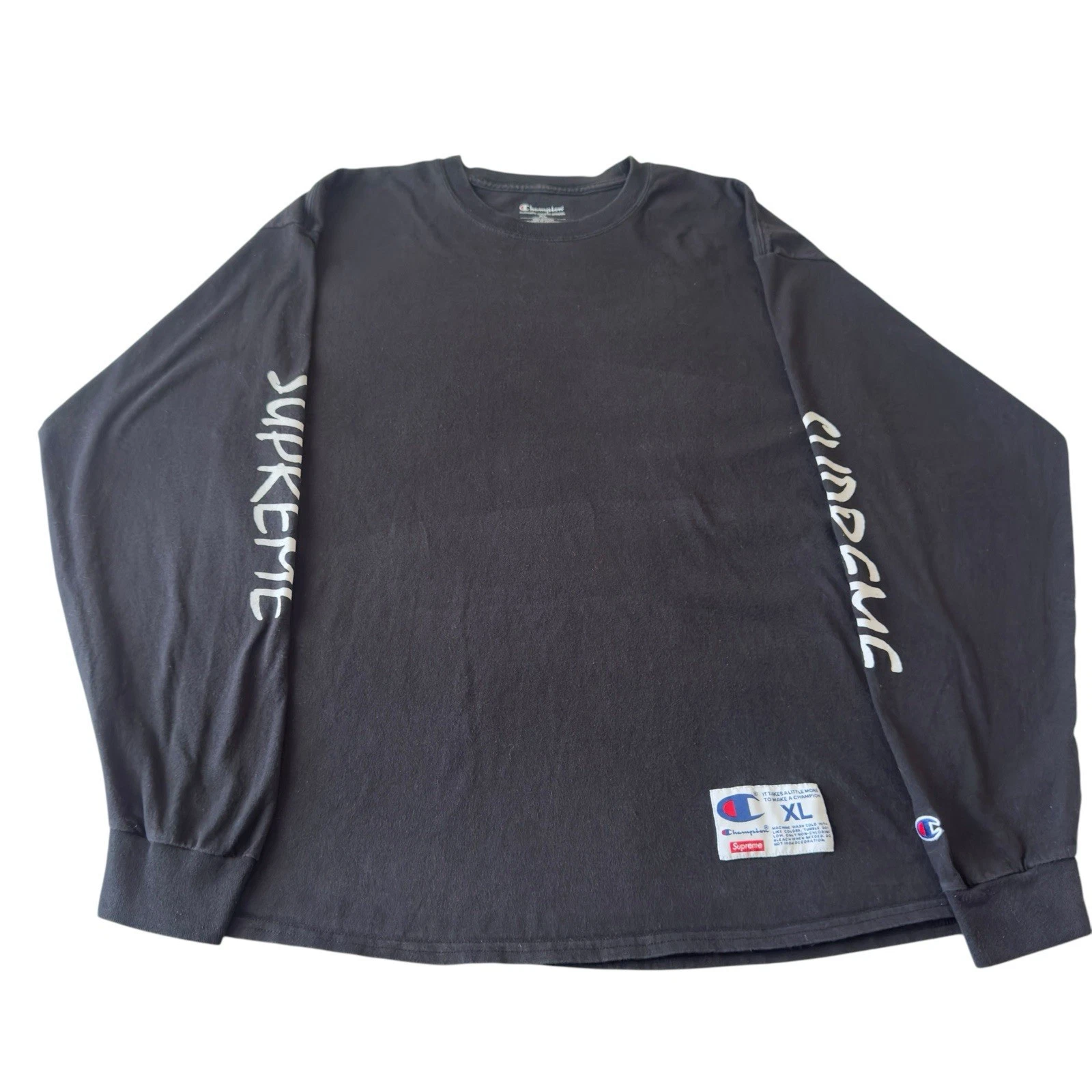 Tee shirt noir SUPREME X CHAMPION XL logo manches longues LS