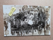 UNUSUAL OLD PHOTO WEDDING DRESS BRIDE GROOM PEOPLE STAGECOACH HORSE  NM 106