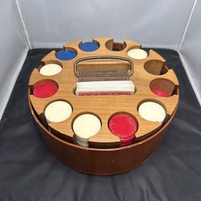 BAKELITE Vintage Red, White, Blue Poker Chip Set Chips w/ Brown Marbled Carousel