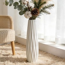 Tall White Ceramic Floor Vase, 17.7 Inches / 45 cm Large Decorative Flower Vase