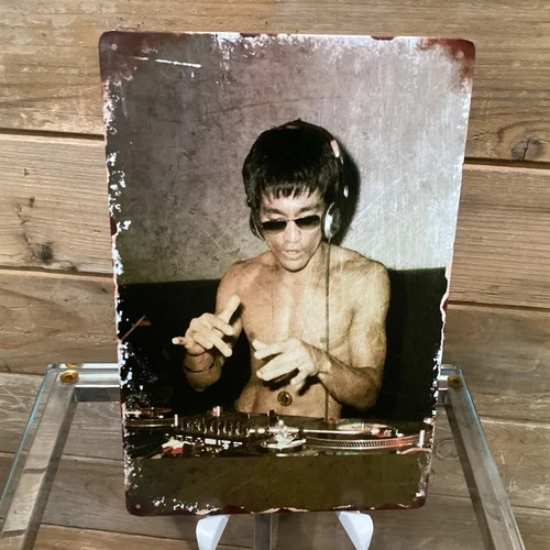Bruce Lee DJ Graphic Vintage Photo Tin Metal sign 8"X12" Man-Cave Décor