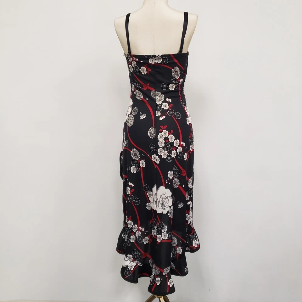 VTG Trixxi Y2K Fairy Whimsigoth Babydoll Midi Dress Size S Coquette Dark Floral - Image 3 of 4