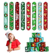 48Pcs Christmas Slap Bracelets  Xmas Slap Wristbands Assorted Pattern Snap