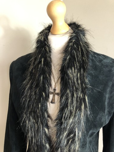 East Boho Real Suede Faux Fur Maxi Long Penny Lane Style Afghan Coat Size 8 10 - Picture 13 of 17